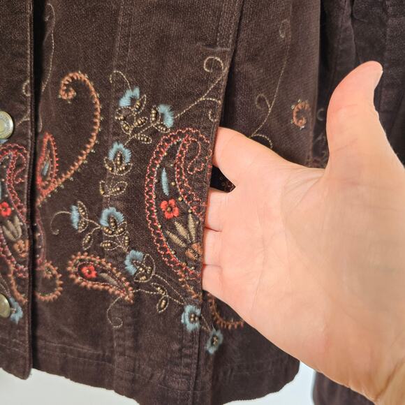 Jones New York Y2K Jacket Women's L Brown Velvet Embroidered Gilmore Girls Boho - Picture 8 of 9